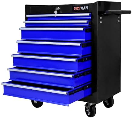 7 Drawers Rolling Tool Chest on Wheels, Multifunctional Tool Cart Tool Storage, Drawers Rolling Tool Trolley Organizer Tool Case for Garage,Warehouse,Workshop,Repair Shop (7 Drawers-Black&Blue)