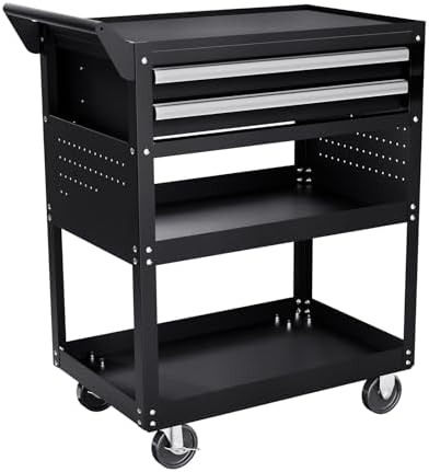 VEVOR 5-Tier Tool Cart with Wheels, 400 lbs Load Capacity, Rolling Work Cart with 2 Drawers & Pegboard, Mechanic Tool Storage Organizer with Locking System for Garage, Warehouse and Repair Shop, Black