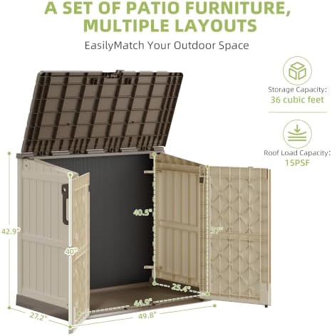 Bifanuo 36 Cu Ft Resin Outdoor Storage Shed, Horizontal Storage Cabinet