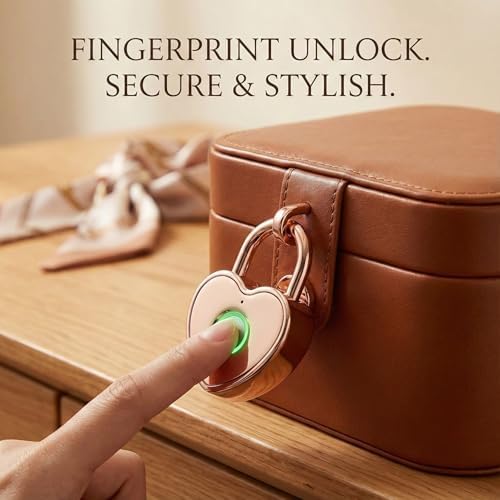 Fingerprint Padlock for Gym Locker, Heart Shaped, Rose Gold