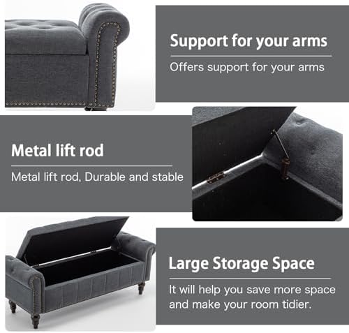 HOMEFLEX 58" Storage Bench for Bedroom, End of Bed Bench, Chenille Dimgray