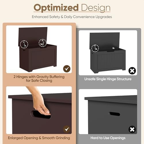 ZenStyle Storage Chest, Wood Storage Bench with 2 Safety Hinges, Storage Trunk Box Bench Entryway Bench for Bedroom and Living Room (Brown)