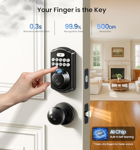 Veise KS02C Fingerprint Deadbolt Door Lock with Knob Set, Matte Black