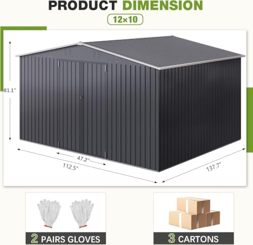 Polar Aurora 10x12 Outdoor Storage Metal Shed with Updated Frame Structure