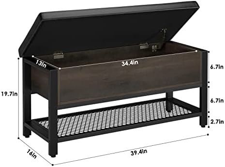 HOSTACK 40" W Storage Bench, Entryway Shoe Bench with Cushion, Dark Brown
