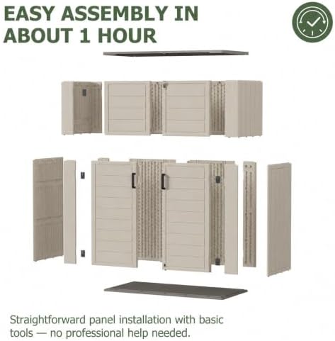 Aoxun 61 Cu.Ft Outdoor Storage Shed, Widened Outdoor Storage Cabinet Waterproof Vertical Resin Shed with Floor for Garden Tools, Pool Equipment, Easy to Assemble(Beige)