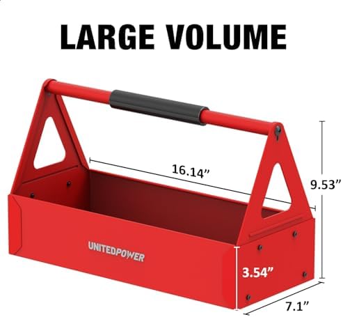 UNITEDPOWER Handy Tool Box, Portable Metal Tote Tray, Red