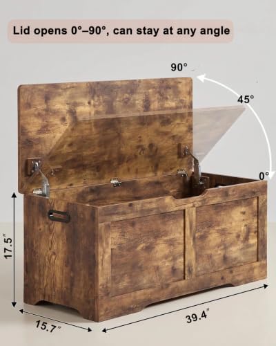 Timberer 39.4" Storage Chest with 2 Safety Hinges, Wooden Storage Trunk
