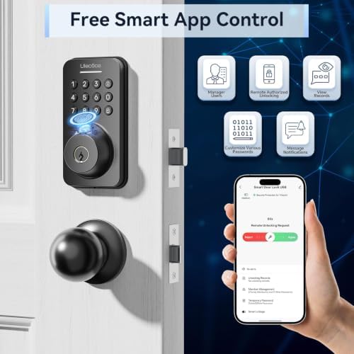Ulecoce U68W WiFi Fingerprint Smart Door Lock with Knob Set, Matte Black