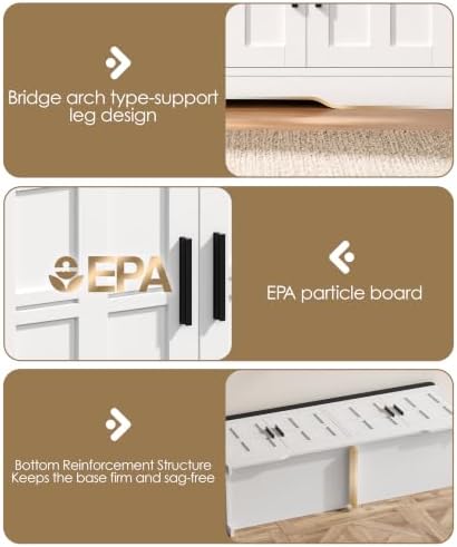 Akxomel 47.2" Shoe Storage Bench 4 Doors Wooden Entryway Bench White