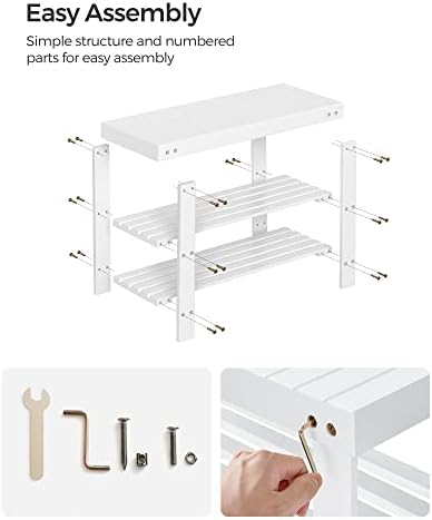 SONGMICS Shoe Rack Bench, 3-Tier Bamboo Entryway Bench, 27.6 Inches Width
