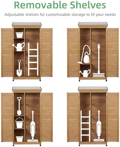 68'' Outdoor Storage Cabinet, Wooden Garden Tool Cabinet with Metal Top