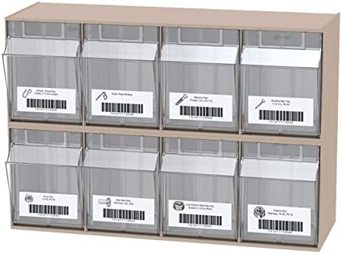 Akro-Mils TiltView Plastic Storage Cabinet with 4 Tilt Out Bins, Horizontal Plastic Parts Organizer, Teacher Toolbox, and Office Supply Organizer, 23-5/8" W x 8-3/16" H x 6-3/4" D, Stone