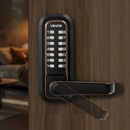 VEVOR Mechanical Keyless Entry Door Lock, 2.0 Code Upgrade, 4-7 Digits Code, Double-Sided Push Button Combination Keypad Door Lock with Handle, Auto Locking, for Indoor or Outdoor, Oil-Rubbed Bronze