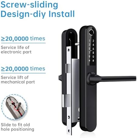 Luston Slim Smart Lock Front Door Stainless Steel Waterproof Mortise Lock,Keyless Entry Door Lock,WiFi Bluetooth Fingerprint Digital Keypad Aluminum Swing Door Lock with Handle(Black)