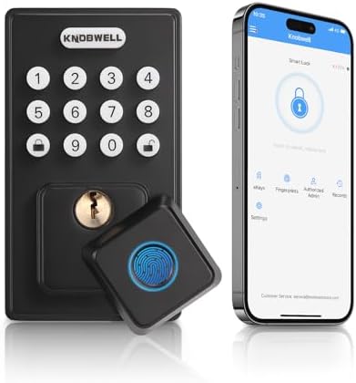 KNOBWELL Smart Lock Deadbolt for Front Door, Fingerprint Keyless Entry Door Lock, Biometric Touch Digital Keypad Deadbolt, Electronic Password Door Locks with Bluetooth and APP Control
