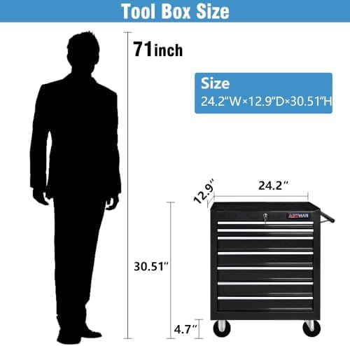 7 Drawers Rolling Tool Cart on Wheels, Multifunctional Organizer Tool Chest Tool Case, Trolley Tool Storage Tool Box for Workshop,Garage,Repair Shop (7 Drawers 24.2" W×12.9" D×30.51" H-Black)