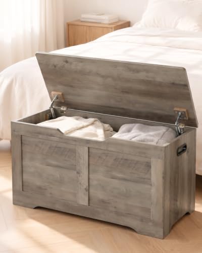 Timberer 31.5" Storage Chest with 2 Safety Hinges, Wooden Storage Trunk
