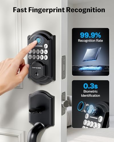 Front Door Lock Set Keyless Entry Door Lock Deadbolt with Handle Set - Fingerprint & Passcode, Smart Front Door Lock Set with Keypad, Smart Door Locks for Front Door, Easy Installation