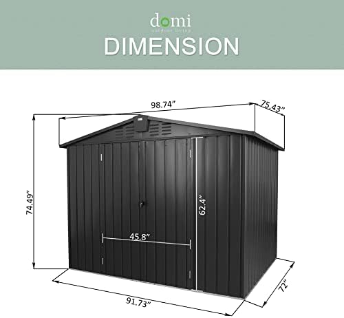 Domi Outdoor Storage Shed 8.2' x 6.2', Metal Steel Utility Tool Shed Storage House with Double Lockable Doors & Air Vent for Backyard Garden Patio Lawn