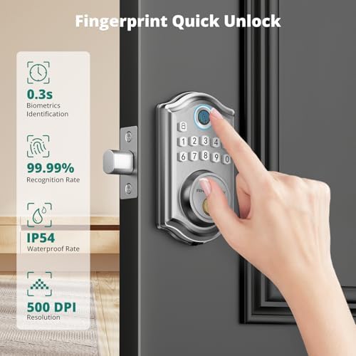 AkaGear DS10 Keyless Entry Door Lock with Fingerprint, Satin Nickel