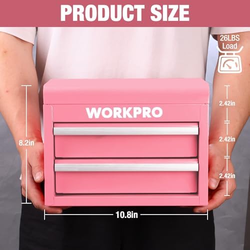 WORKPRO Metal Mini Tool Box with 2 Drawers and Top Storage
