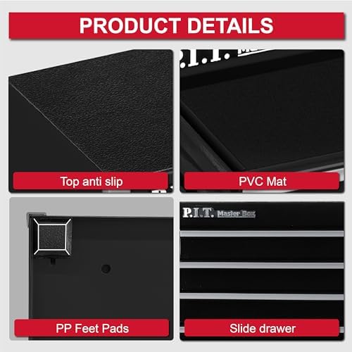 P.I.T. Mini Tool Box,Small Metal Toolbox Organizer with 5 Drawers,Black