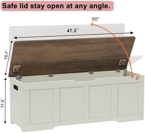 Timberer 47.2" Storage Chest Extra Large Storage Bench with 2 Safety Hinges