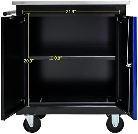 Double-Door Heavy-Duty Rolling Steel Tool Cart with Handle&Wheels, Metal Storage Organizer Cabinet, Tool Chest for Efficient Tool Storage in Garage, Warehouse, Workshop, Repair Shop, Blue