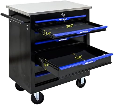 RYH 7 Drawers Rolling Tool Chest (Black-Blue, 7-Drawers 30.7" H×25.9" W)