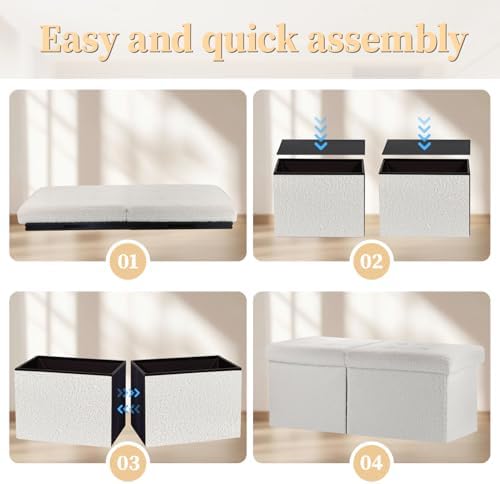 Bsketa Storage Ottoman Bench, 34" Folding Velvet Foot Rest Stool, White