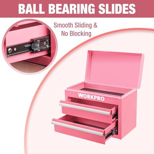 WORKPRO Metal Mini Tool Box with 2 Drawers and Top Storage