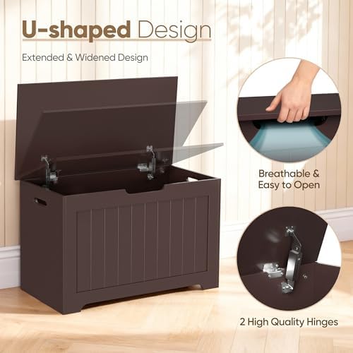 ZenStyle Storage Chest, Wood Storage Bench with 2 Safety Hinges, Storage Trunk Box Bench Entryway Bench for Bedroom and Living Room (Brown)