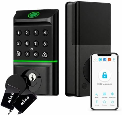 Miko i7 Smart Door Lock with Built-in Doorbell, WiFi Fingerprint Keyless Entry Smart Deadbolt for Front Door, Electronic Keypad with App Control, Key Fob Unlock, Auto-Lock, Alexa Google Home