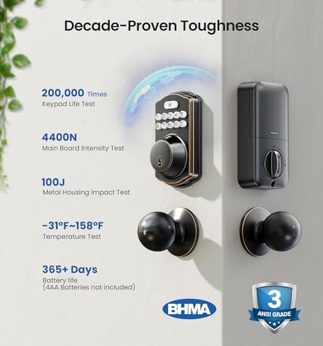 Veise KS01C Keyless Entry Deadbolt Door Lock with Knobs, Oil Rubbed Bronze