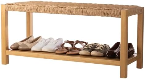 Alaterre Furniture Newport 40” Shoe Storage Bench with Woven Seat, Natural