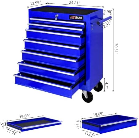 7 Drawers Rolling Tool Chest on Wheels, Multifunctional Tool Cart Tool Storage, Drawers Rolling Tool Trolley Organizer Tool Case for Garage,Warehouse,Workshop,Repair Shop (7 Drawers-Blue)