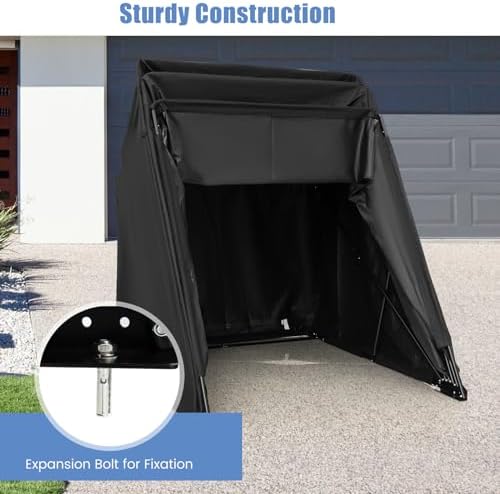 Goplus Motorcycle Storage Shed, 136 x 54 x 75 in Outdoor Motorcycle Tent Shelter Hard Shell, 600D Flip-Up Waterproof Cover, 2 Side Ventilation Windows, Heavy Duty Motorcycle Garage for Bikes, Vehicle