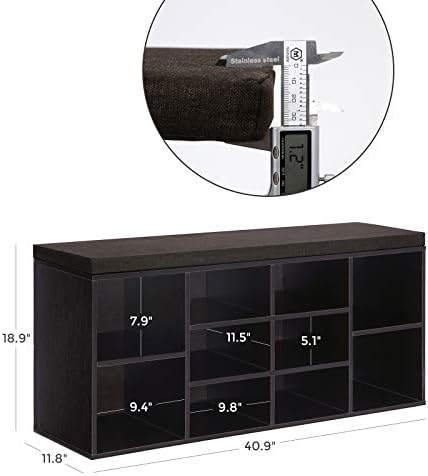 VASAGLE Shoe Bench with Cushion, 10 Compartments, 11.8 x 40.9 x 18.9 Inches