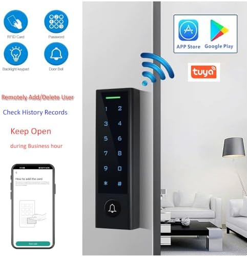 MENGQI-CONTROL WiFi Remote Manage IP66 Watreproof Access Control Keypad 600lbs Magnetic Lock Request to Exit PIR Motion Sensor Smart Phone App Remote ADD/Delete User
