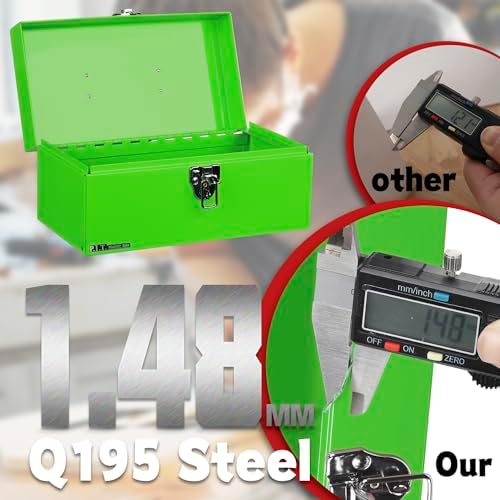 P.I.T. Metal Tool Box 12 Inch,Portable Small Toolbox with Latch,Green