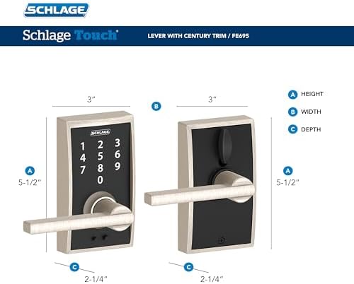 Schlage Touch Electronic Lock, Lever Handle, Century Trim, Matte Black