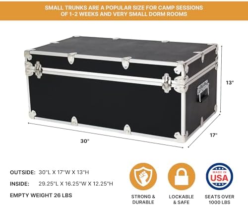 Rhino Small Essential Trunk with Wheels, Camp Footlocker, Dorm Storage