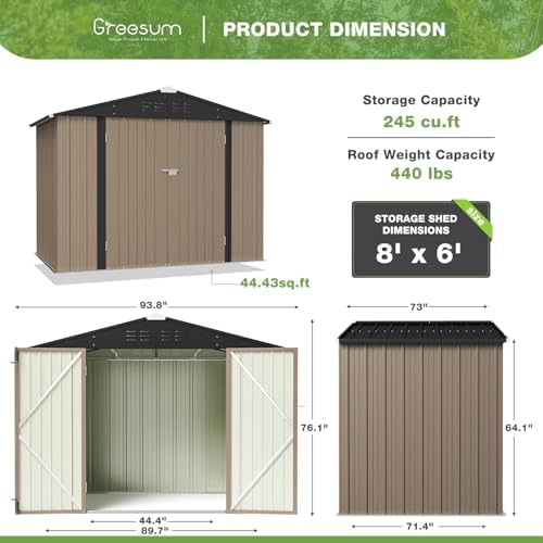 Greesum 8x6FT Outdoor Storage Shed, Brown