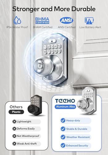 TEEHO TE003 Keypad Door Knob Lock, Keyless Entry Door Handle, Satin Nickel