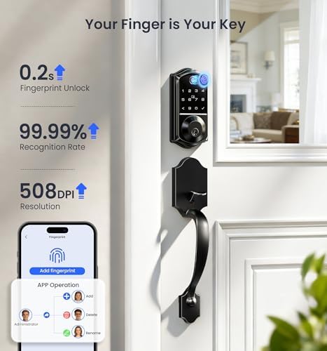 Veise VE017-H 8-in-1 Fingerprint Smart Front Door Lock Set, Matte Black