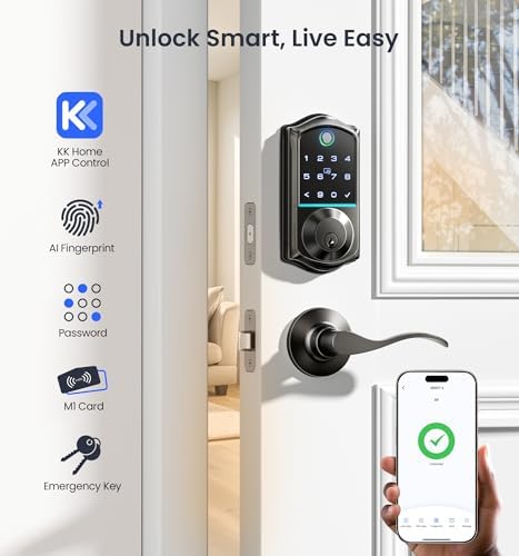 Veise VE017-L Fingerprint Smart Lock with 2 Lever Handle Set, Matte Black