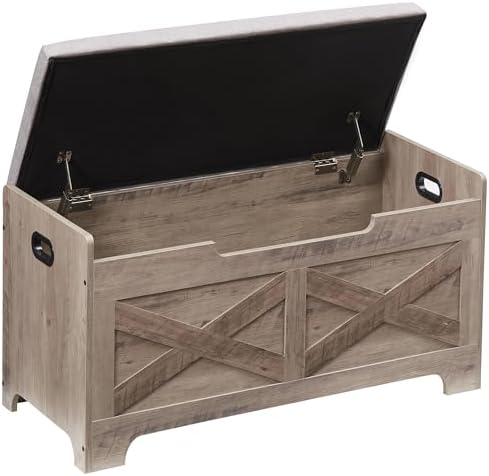 GarveeHome 39.4 in Storage Chest, Wooden Storage Bench with Safety Hinges, Easy Assembly, Large Shoe Bench for Entryway, Living Room, Bedroom