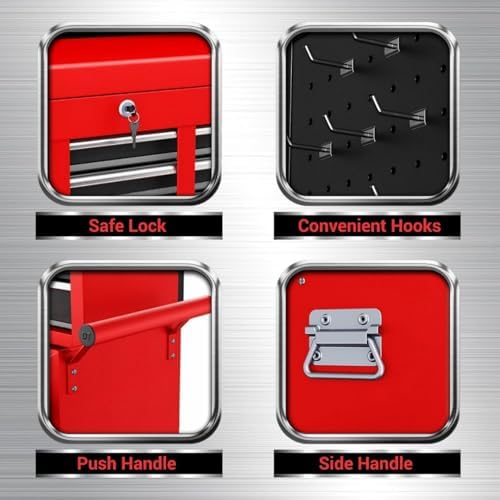 Heavy Duty 8 Drawer Rolling Tool Chest, 3-in-1 Modular Tool Box Set with Detachable 4-Tire Utility Cart, Lockable Workshop Tool Cabinet with Protective Liner for Industrial Warehouse, Red