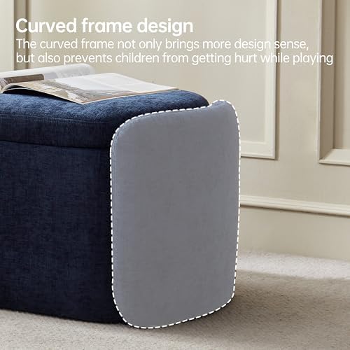 VKNOW Storage Bench, Upholstered Storage Ottoman Bench with Hinge, Navy